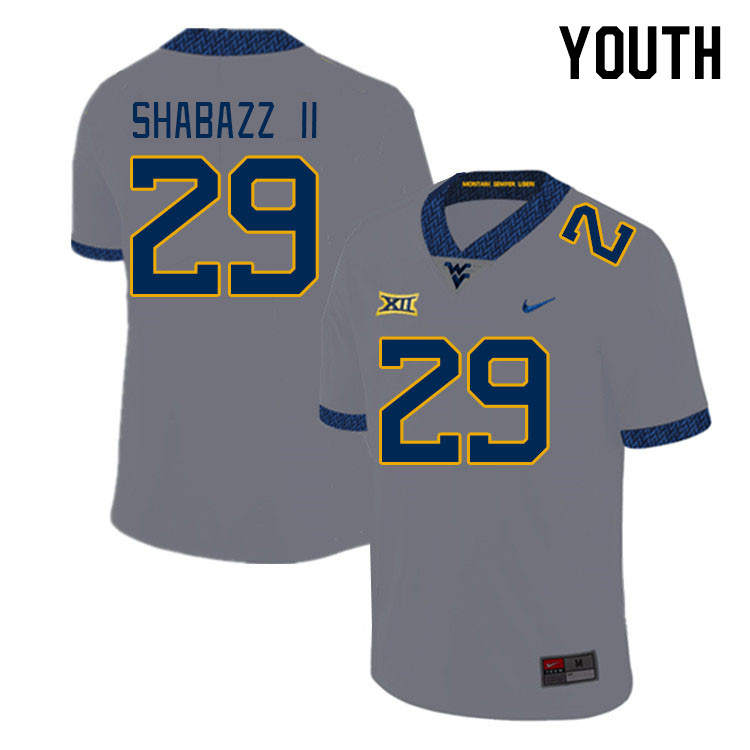 Youth #29 Deuce Shabazz II West Virginia Mountaineers College Football Jerseys Stitched Sale-Gray - Click Image to Close
